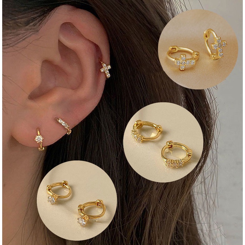 Anting Emas Kristal Mewah Untuk Wanita Elegan Hypoallergenic Hoop Earring Perhiasan Aksesoris