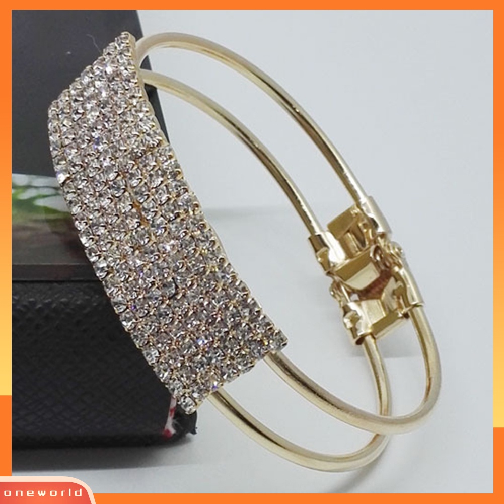 [WONE] Mewah Penuh Berlian Imitasi Bertatahkan Berongga Band Cuff Bangle Gelang Wanita Perhiasan