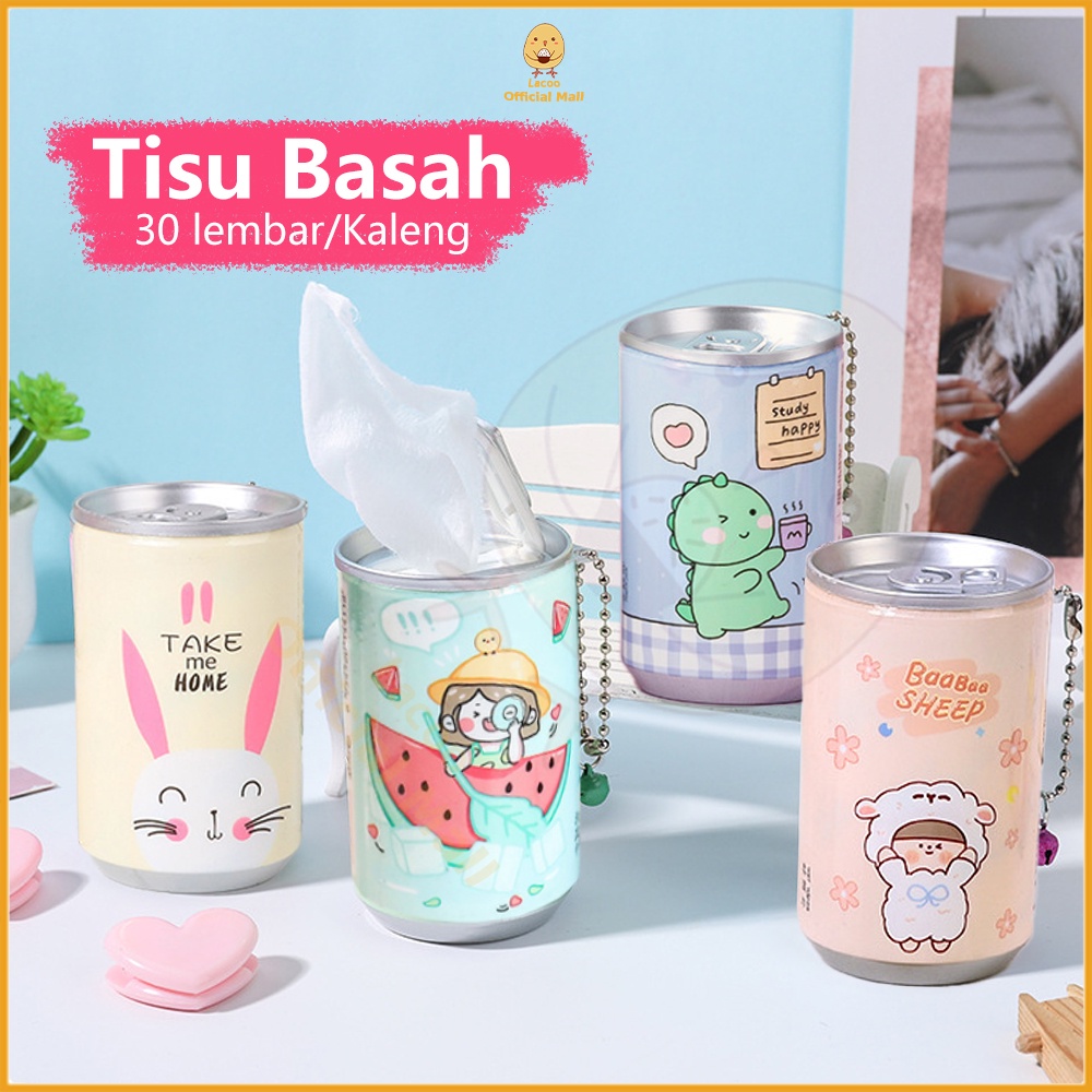 Lacoo Tissue basah mini Tisu basah kaleng isi 30 lembar Wet wipes   