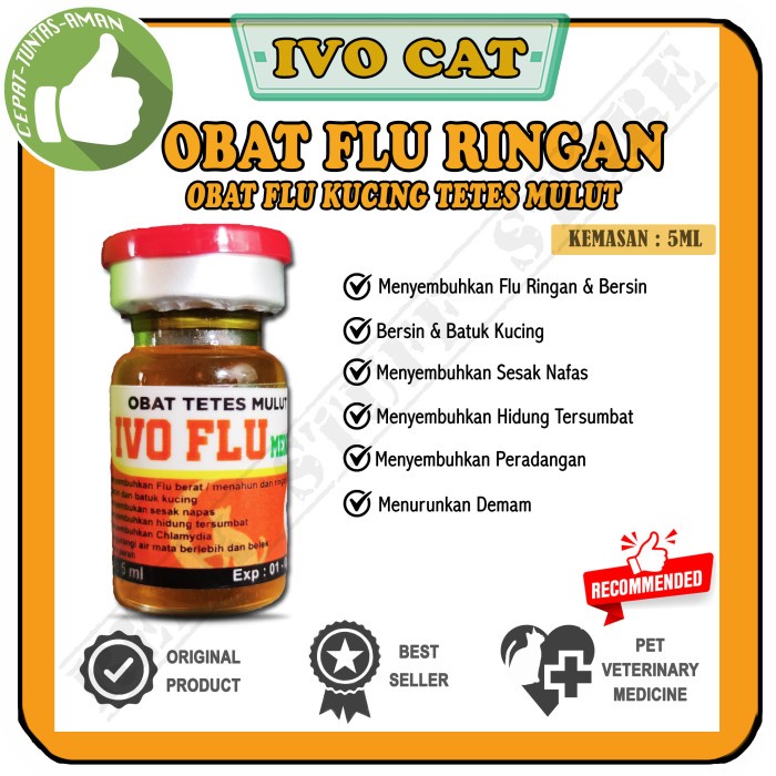 OBAT FLU KUCING PILEK FLU BERAT/AKUT/RINGAN - IVO FLU MENAHUN 5ML