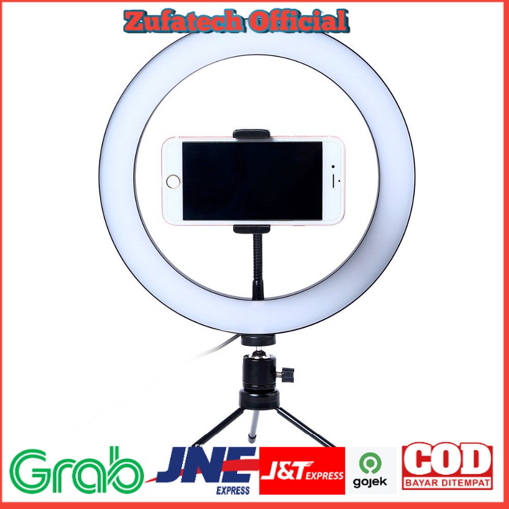 Lacyfans Lampu Halo Ring Light LED Selfie 120 LED 10 Inch with Smartphone Holder + Mini Tripod
