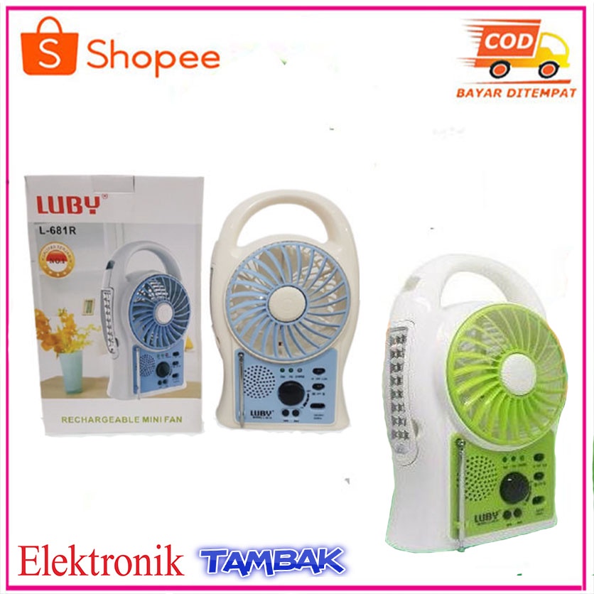 Luby L-681R kipas angin portable 3 IN 1 emergency led dan radio