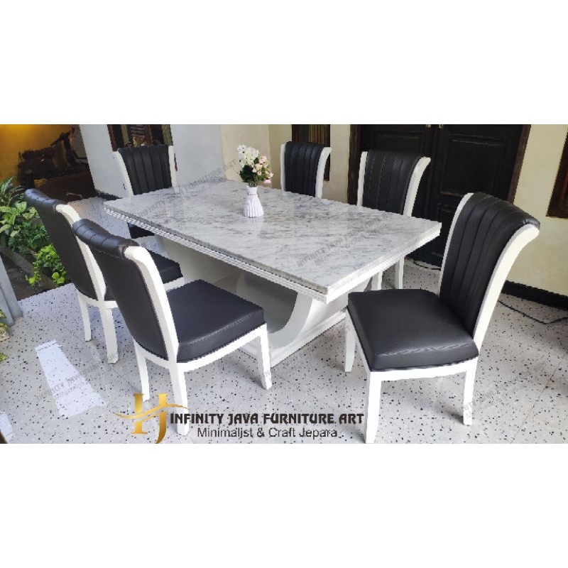SET MEJA MAKAN ONYX DUCO KURSI MAKAN 6 MINIMALIS TOP MEJA MARMER CARRARA TERLARIS BEST SELLER