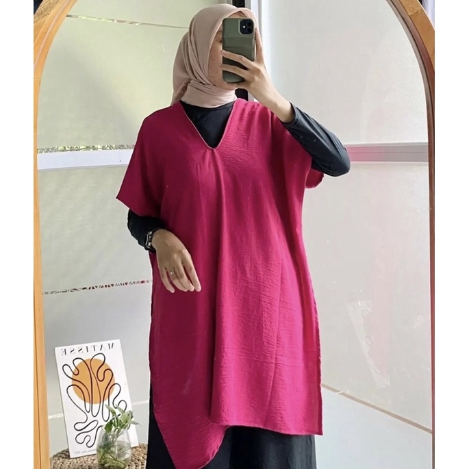 NAGITA LONG SQUARE CRINGKEL AIRFLOW BLOUSE Crinkle Atasan tunik wanita ByAdinda