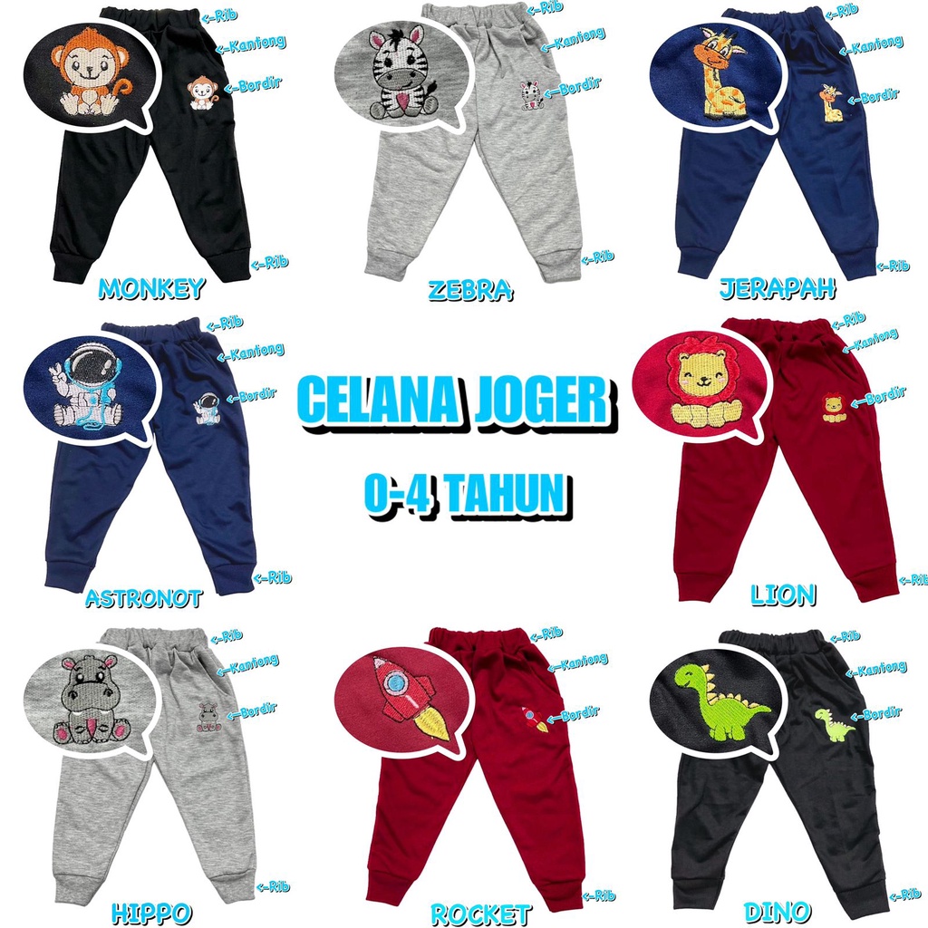 CELANA PANJANG JOGER RIB SANTAI FASHION ANAK BORDIR ABU/MERAH MAROON/BIRU NAVY/HITAM