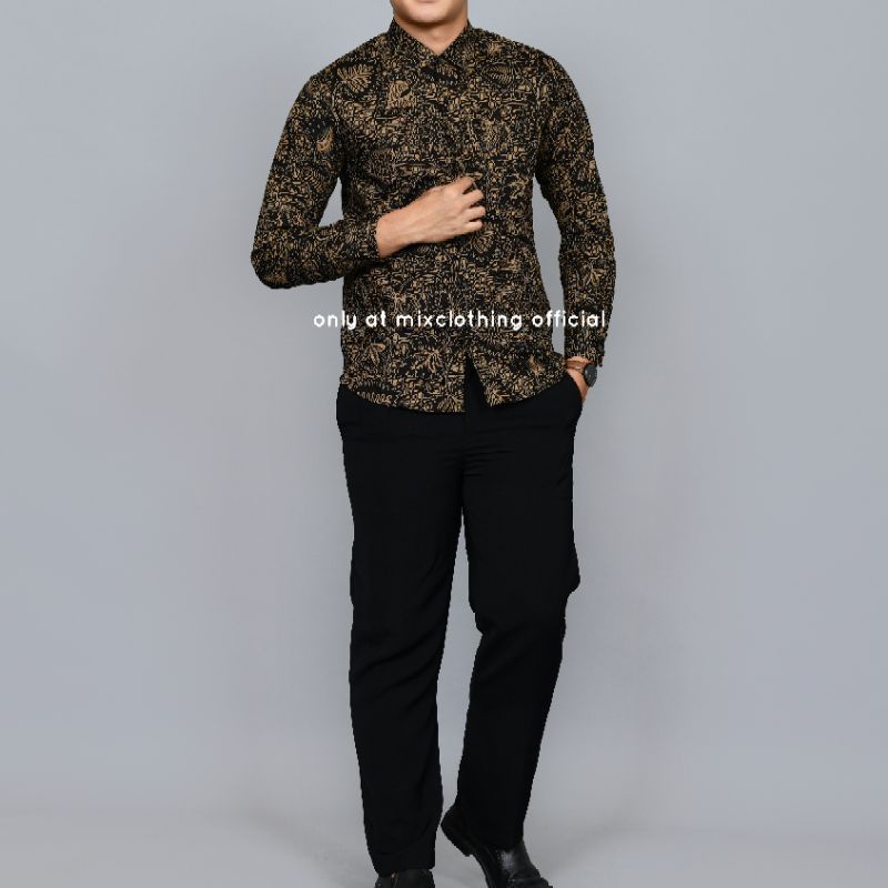 New Premium Baju Kemeja Batik Pria Slimfit Lengan Pendek 1834 Coklat