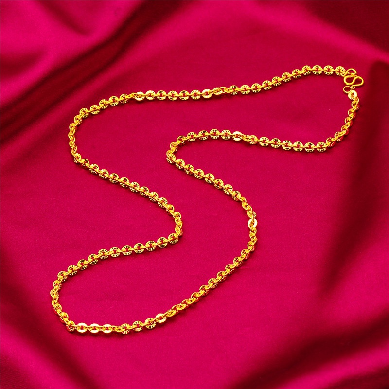 Goldkingdom Perhiasan Fashion Emas Asli Kadar 375 Bangkok Aksesoris Ready Stock Lapis Emas Pinggiran Lebar Sederhana Panjang 60 cm Memutar Kalung Caterpillar