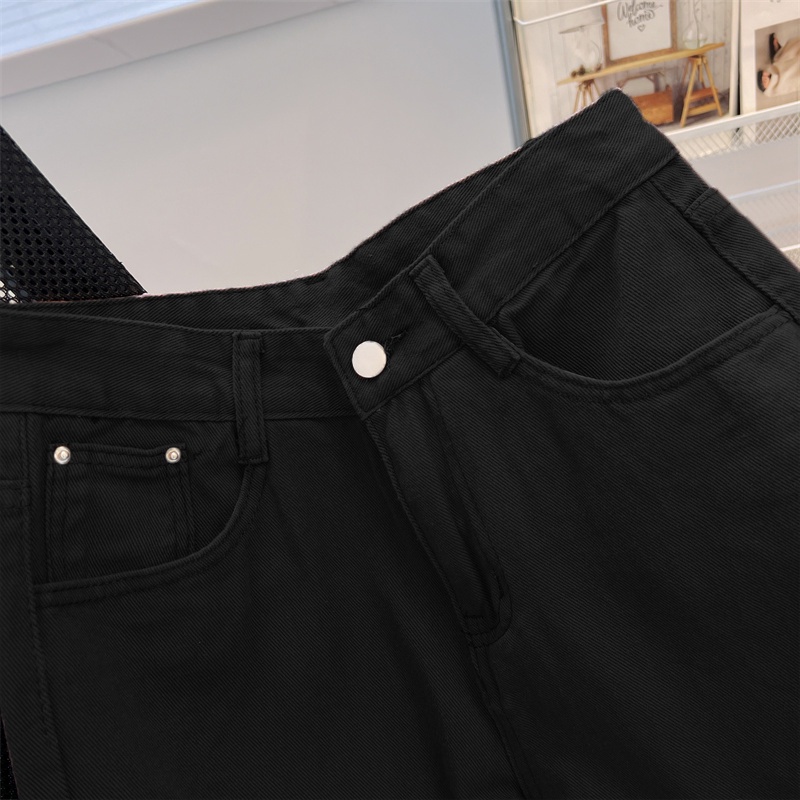 New hitam high waist celana jeans panjang wanita kulot import