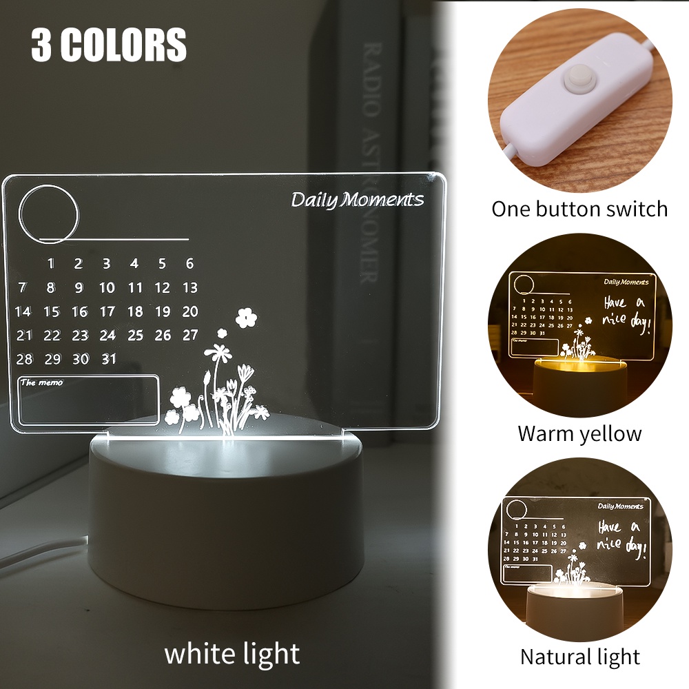 Pengisian USB Lampu Hemat Energi Pencahayaan 3D Akrilik Papan Pesan Lampu Anak Pacar Hadiah Ulang Tahun Memo Lampu Malam Dengan Pena Lampu Kalender LED Bening Kreatif Dekorasi Kamar