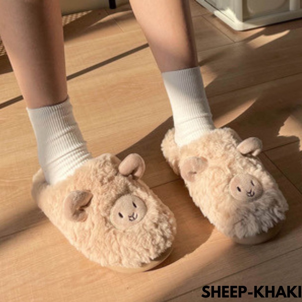 SANDAL RUMAH UNISEX LUCU BANGET IMPORT BAHAN BULU-BULU COMBI RUBBER SHEEP