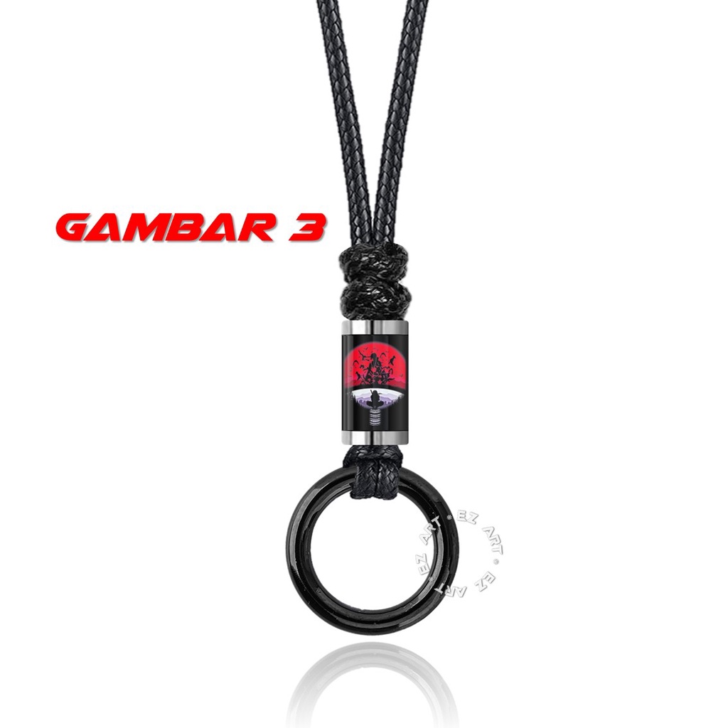 KALUNG CINCIN TABUNG GAMBAR ANIME NARUTO SHARINGAN RINEGAN AKATSUKI TALI KULIT KEPANG ANYAM KOREA