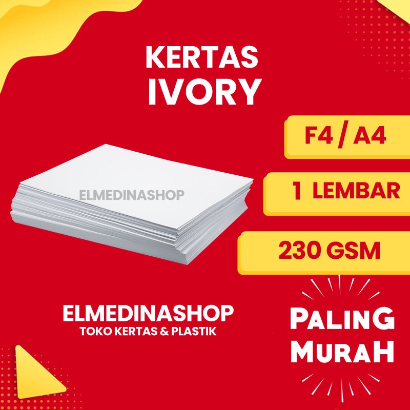 

Kertas Ivory Tebal Isi 1 Lembar / Undangan / Kartu Nama / Sampul Buku / Paper Bag / Brosur / Kartu Nama / Box Kemasan Produk Parfum /Makanan 230 gsm gram F4 A4 Foodgrade Polos 260 300