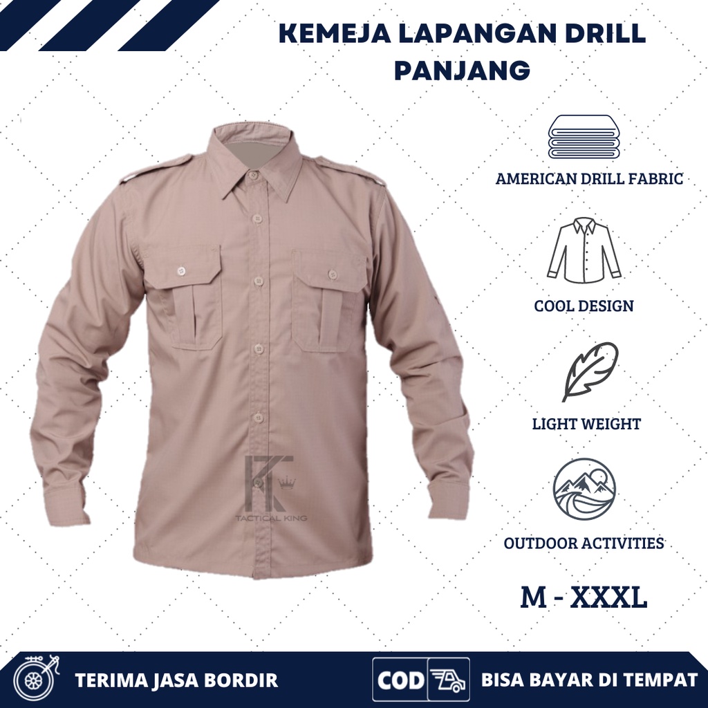 Kemeja Lapangan tactical pdl/pdh lengan panjang bahan dril/kemeja outdoor/seragam kerja