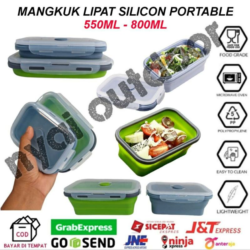 kotak makan mangkok lipat portable camping travelling