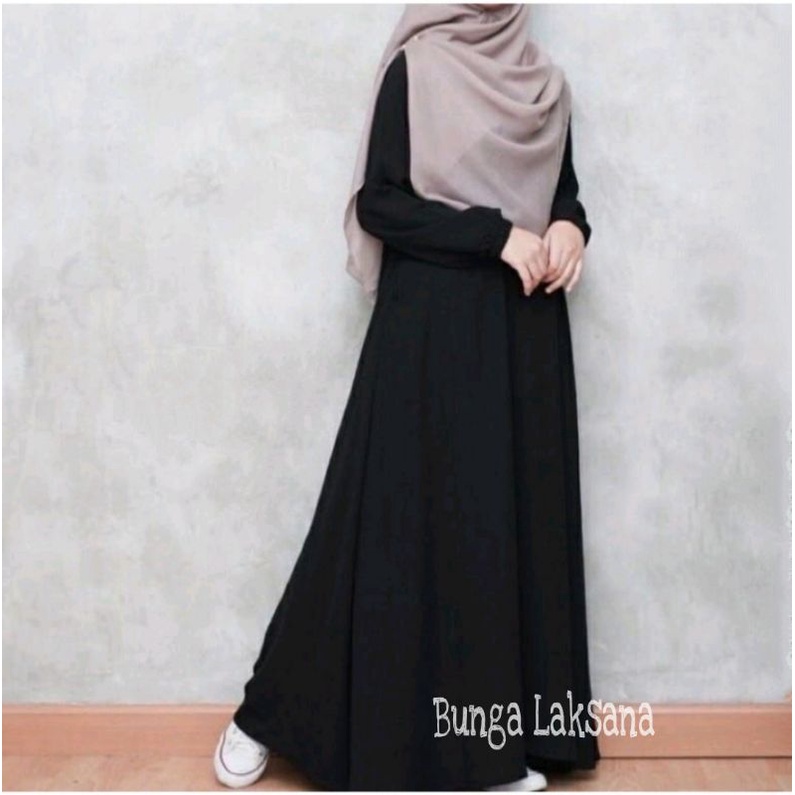 Basic Abaya Hitam Dress Gamis Daily Polos Syar'i Wanita Muslim Lengan Panjang Busui