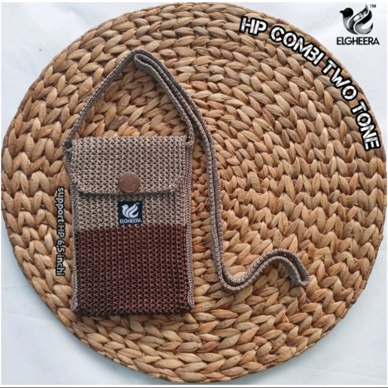 Tas hp Tas selempang rajut serut wanita serut two tone tas hp mini rajut