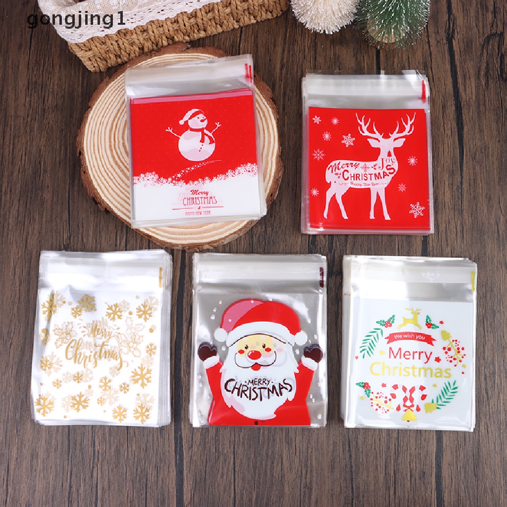 Ggg 100Pcs Merry Xmas Candy Bags Santa Claus Snowflake Cookie Kantong Plastik Untuk Diy ID