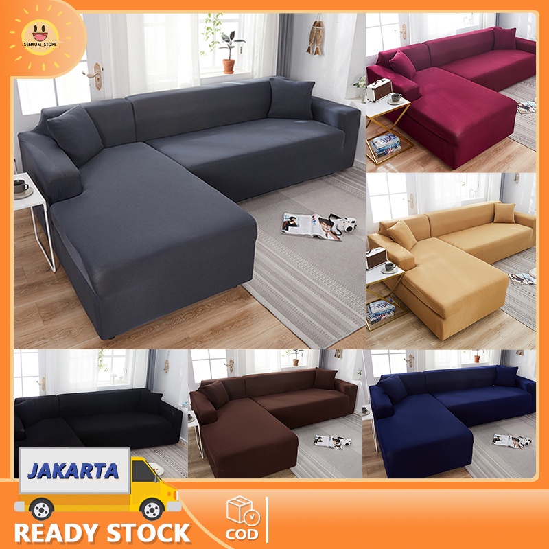 Elastis L Shape Cover Sofa Sarung Sofa Pattern Polos Steater 1 2 3 4 Cover sofa