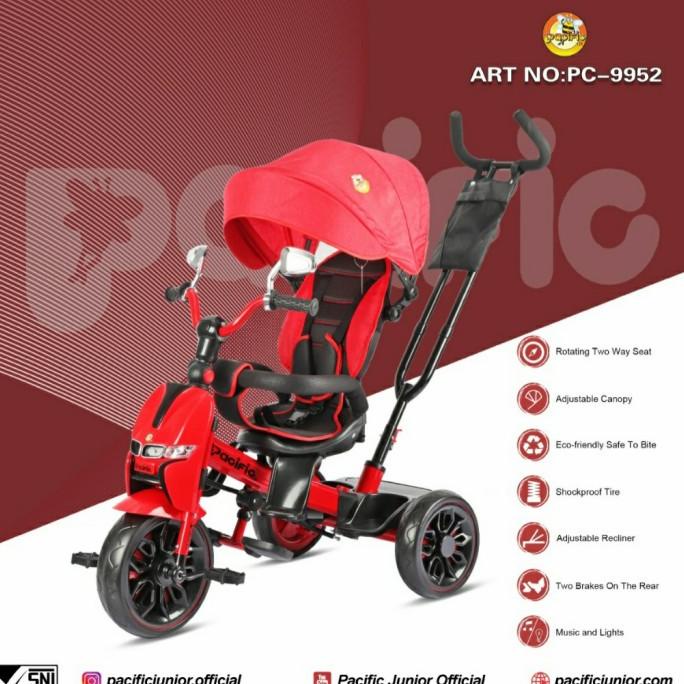 Sepeda Roda Tiga Anak Pacific 9952 Musik Lampu Rebahan Seat Belt #Original