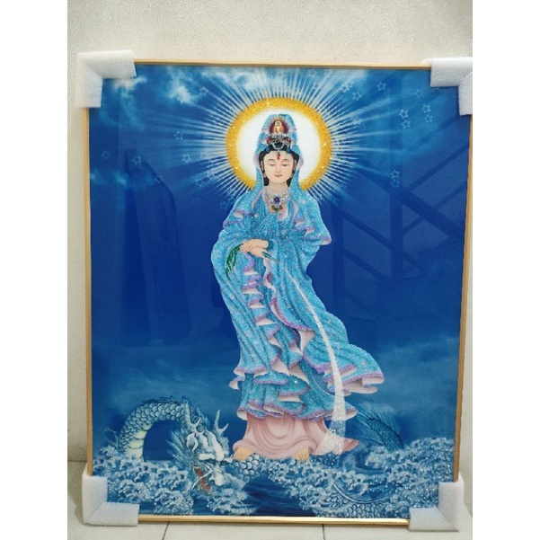 Lukisan Porcelain Crystal / Lukisan Kwan Im / Lukisan Dewi