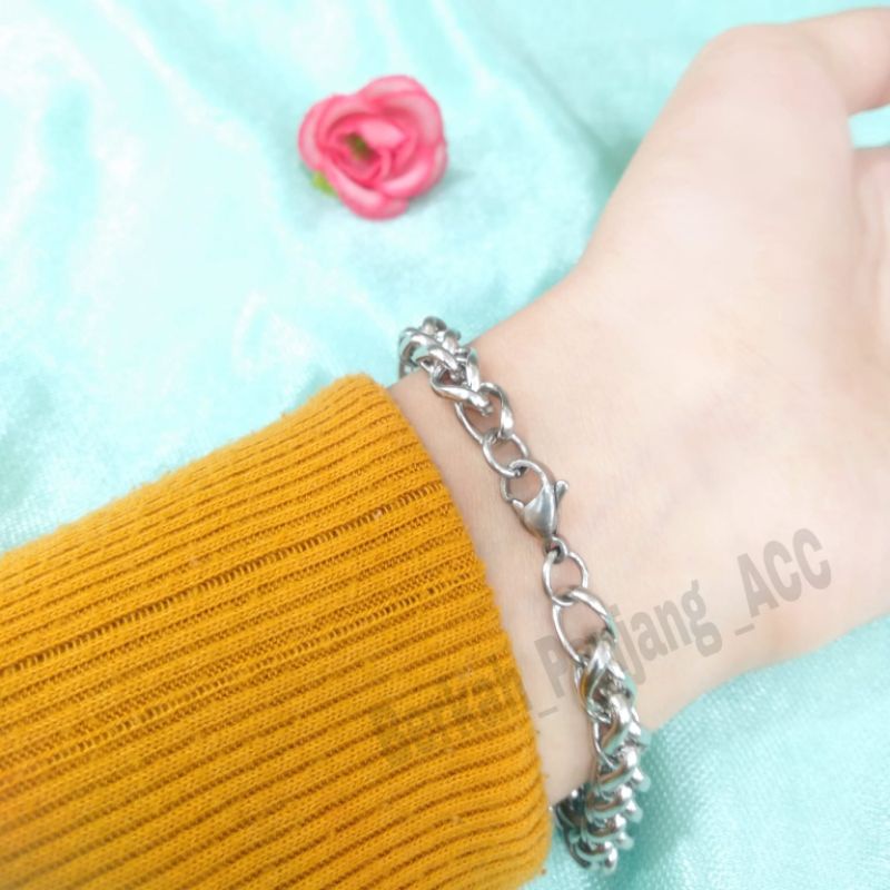 GELANG TITANIUM KEPANG LILIT COWO perhiasan super berkelas fashion korea anti karat dan anti luntur