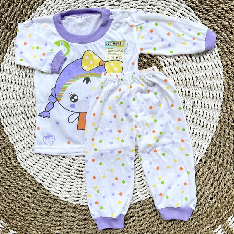 Setelan Baju Bayi Oblong Panjang Baju Piyama Bayi Baju Tidur Bayi Baju Bayi Celana Bayi 3-12bln DNW BABY