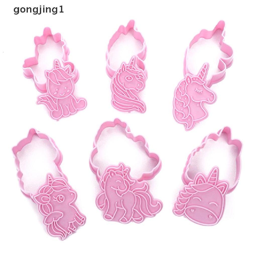 Ggg 6pcs Cetakan Cookie Cutter Bentuk Unicorn Cetakan Kue Kering Plastik 3D Kartun Hewan Cetakan Kue ID