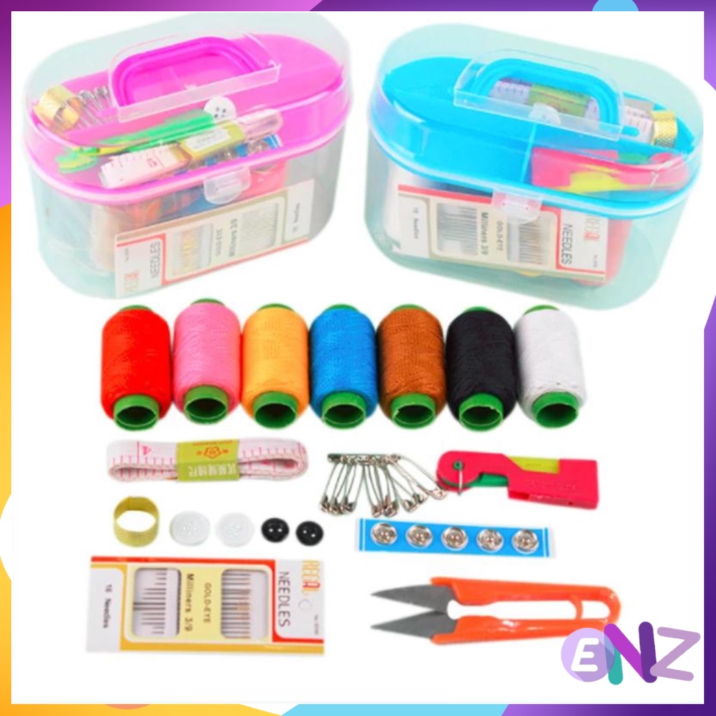 ENZ ® PERALATAN JAHIT SEWING KIT / SET ALAT JAHIT JARUM DAN BENANG / PERLENGKAPAN MENJAHIT DENGAN 8 PCS BENANG 1246