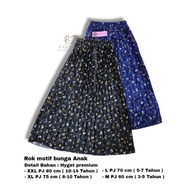 Rok plisket anak trendy pompom motif bunga Melati / rok anak motif bunga Melati 5-12 tahun M L XL XXL / Murah cod / rok anak perempuan /