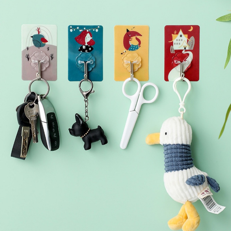 [Grosir] Rak Penyimpanan Dapur Rumah Tangga Yang Dipasang Di Dinding Powerfull Self-adhesive Hooks Kamar Mandi Gantung Kait Tahan Air Kartun Lucu Kuat Hook Multi Fungsi