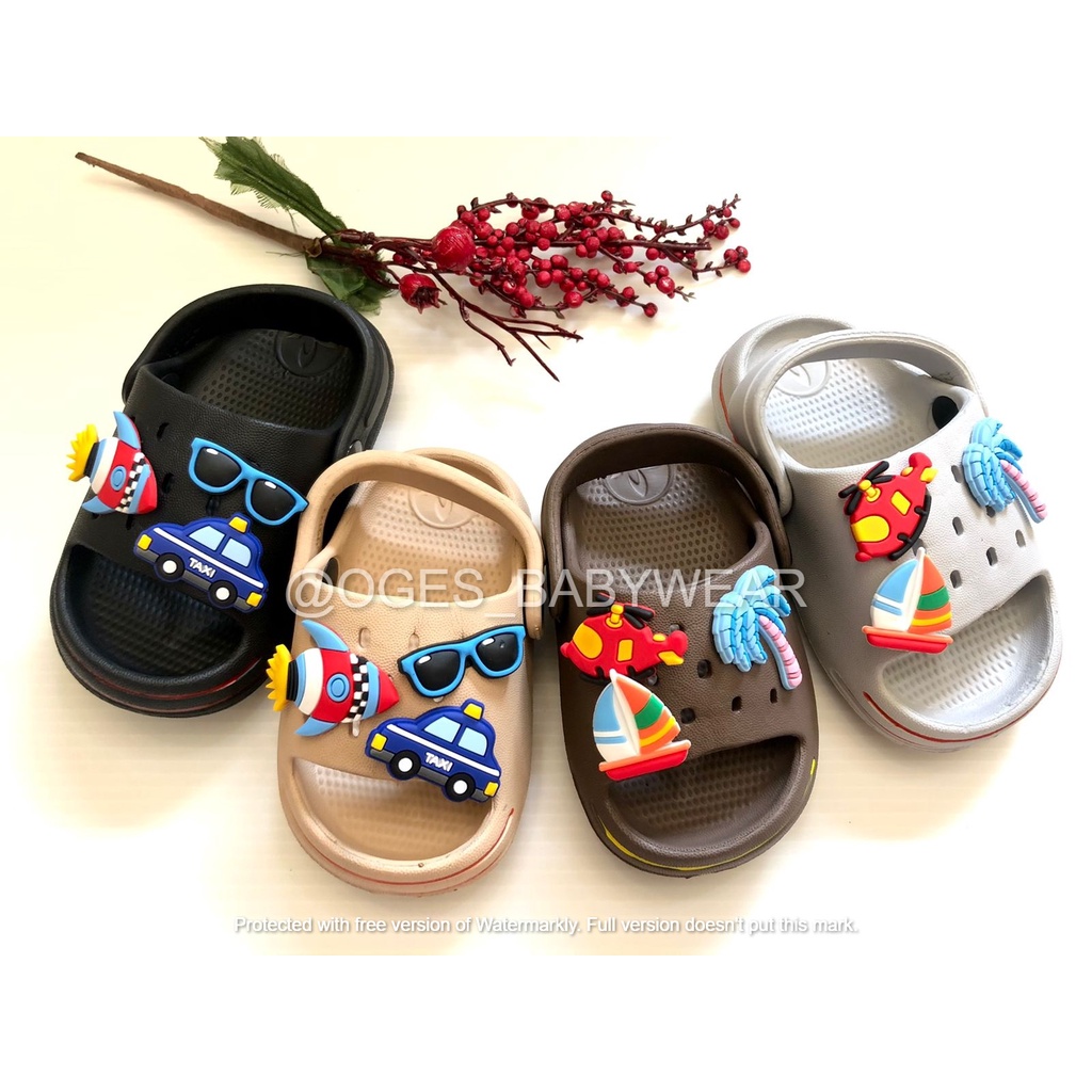 Sandal Anak Laki Laki Slop Usia 0 1 2 Tahun Karet Jibbitz Roket