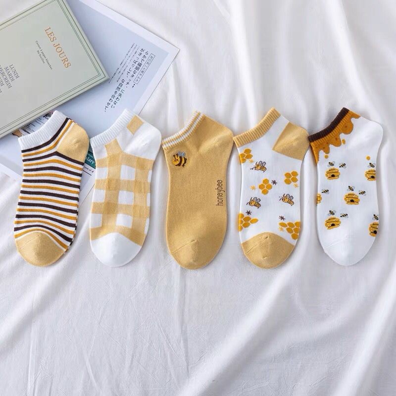 Kaos Kaki Motif Yellow Bee MF Pendek Kaos Kaki Lucu anak Dewasa Ankle Socks kaus Kaki Pendek Kaos Kaki Motif Lucu Dewasa pria wanita