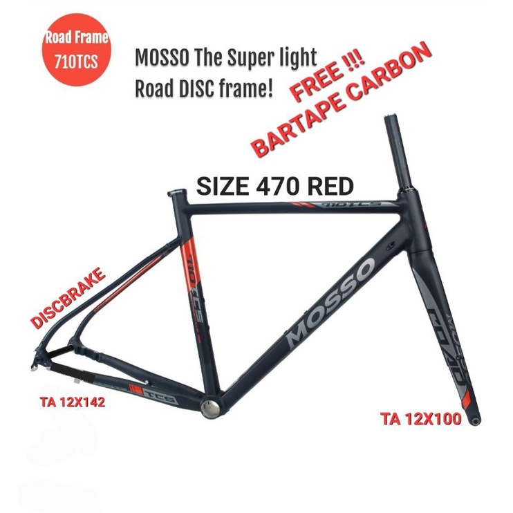 FRAME SEPEDA ROADBIKE MOSSO 710TCS SIZE 470MM 47CM DISCBRAKE RANGKA ROAD BIKE BALAP MOSO UKURAN 470 MM 47 CM ALLOY WARNA BLACK RED HITAM MERAH