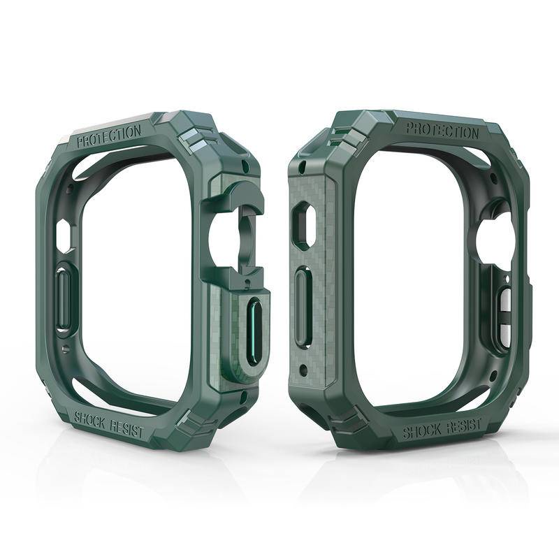 Military Toughed Frame Case Untuk Apple Watch Ultra 49mm Tekstur Serat Karbon Bumper Tombol Logam Untuk iWatch 49mm