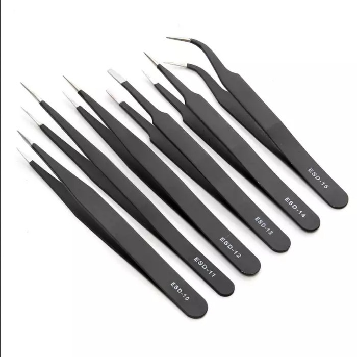 Paket Pinset 6 Fungsi Serbaguna Stainless Steel Anti Static Tweezers