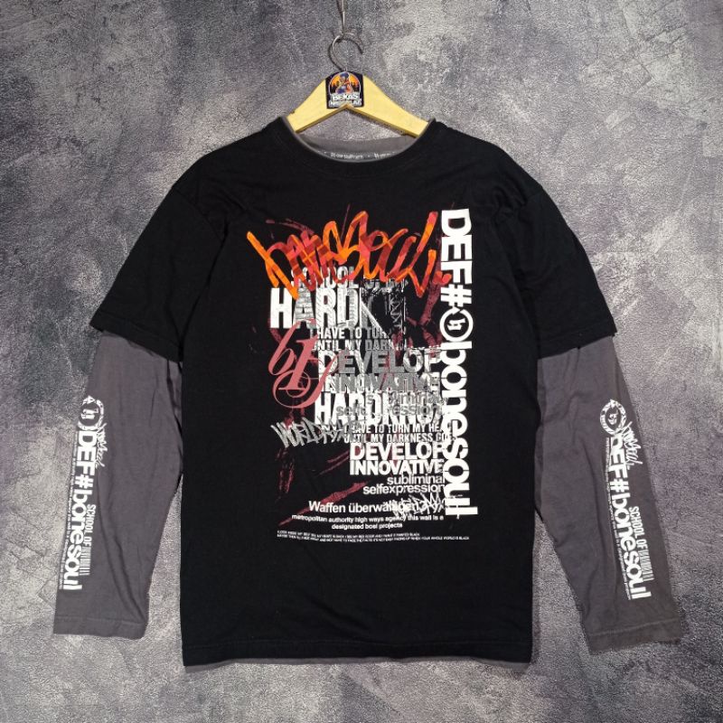 Baju kaos longsleeve b one soul gravity  double layer spel out bekas second branded preloved casual