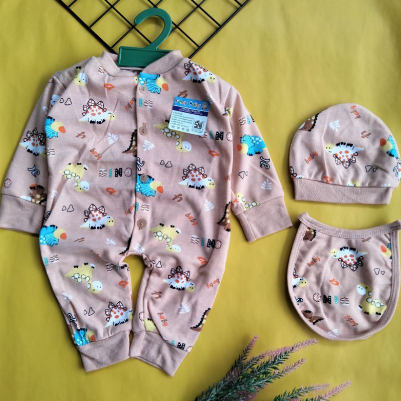 jumper set topi slabber bayi printing newborn 0-3 bulan free hanger