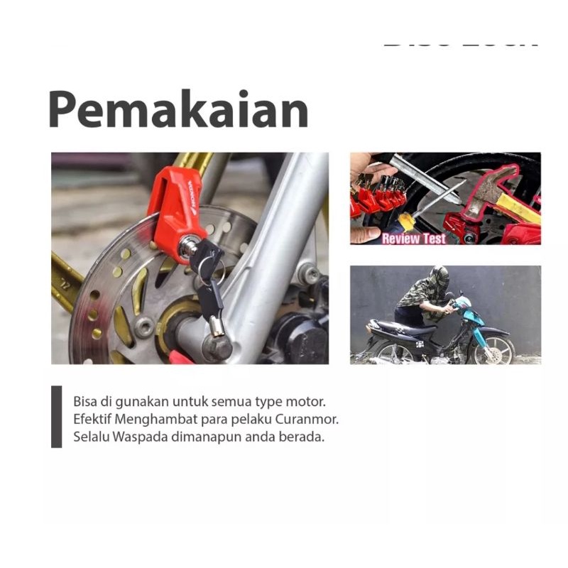 Kunci Gembok Cakram Original AHM Honda Pengaman Anti Maling Kendaraan Sepeda Motor - Kunci Motor Honda