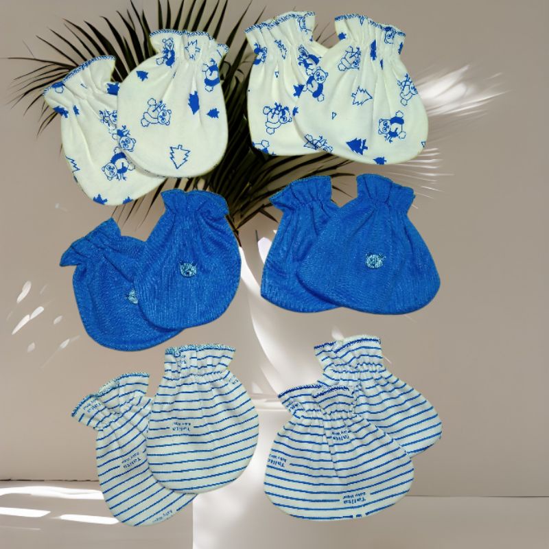 3 Set Sarung Tangan kaki Bayi Baru Lahir Seri Biru talitababy