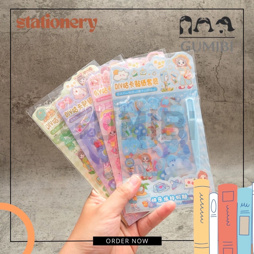 

PAKET STIKER PINSET DAN GANTUNGAN AKRILIK STICKER DIY SET LENGKAP SZ-89 STIKER TRANSPARAN ANTI AIR CUTE GIRL GUMIBI STORE