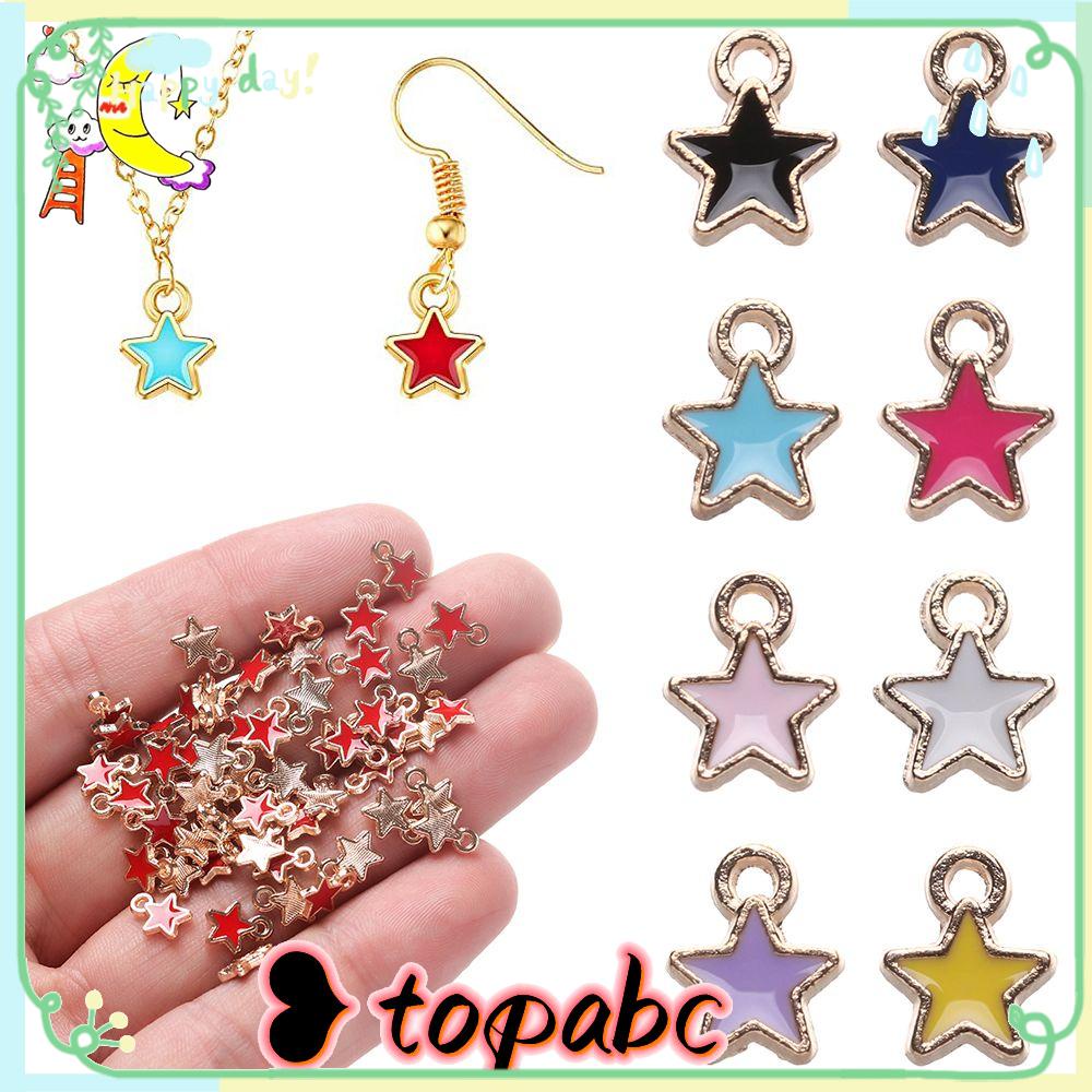 Top 50PCS Enamel Bintang Charms 6mm Handmade Kalung Warna Permen Anting Gelang Pentagram Liontin