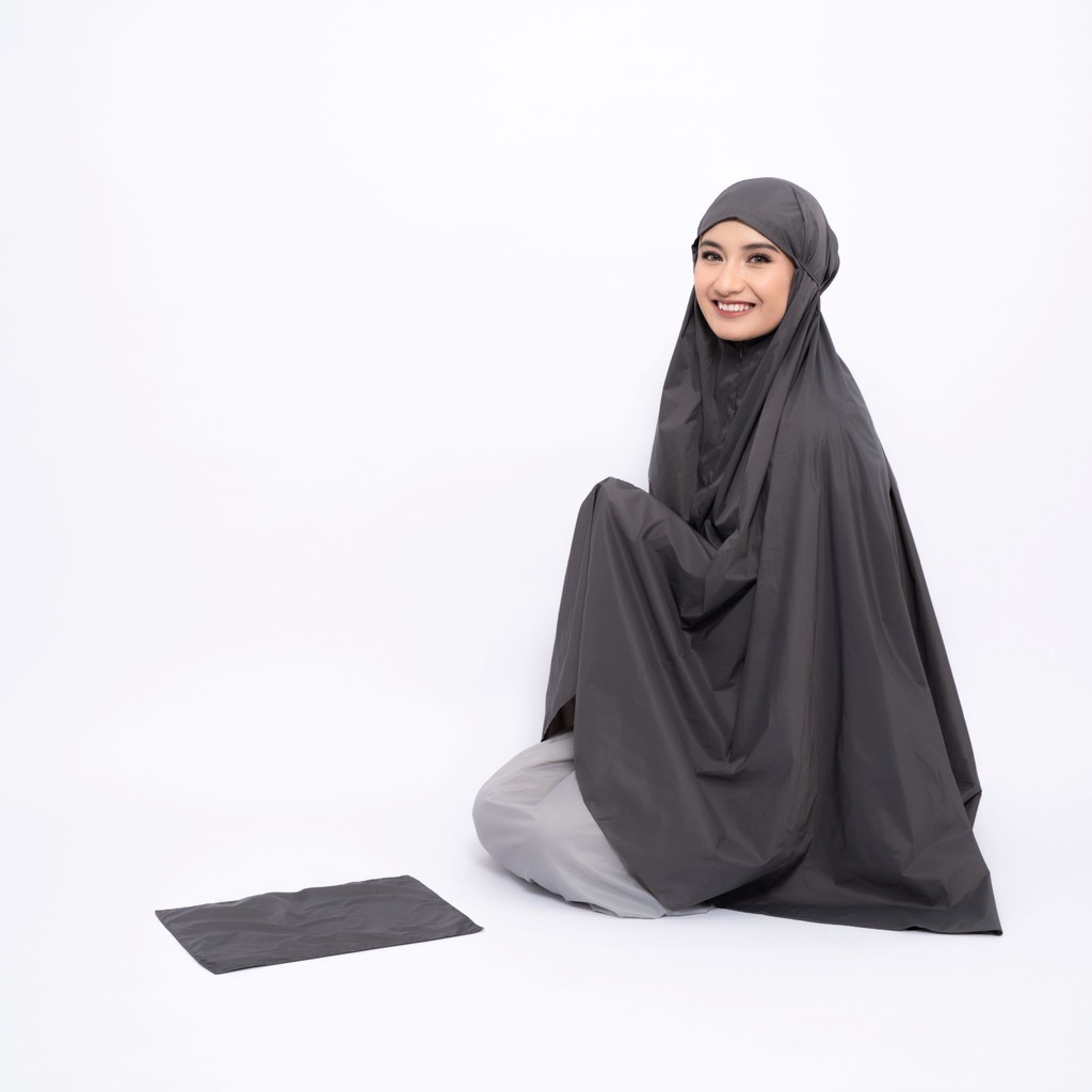 ALIF MUKENA MINI TWO TONE PARASUT PREMIUM KOREA TRAVEL - CHARCOAL ( MKN-328 )