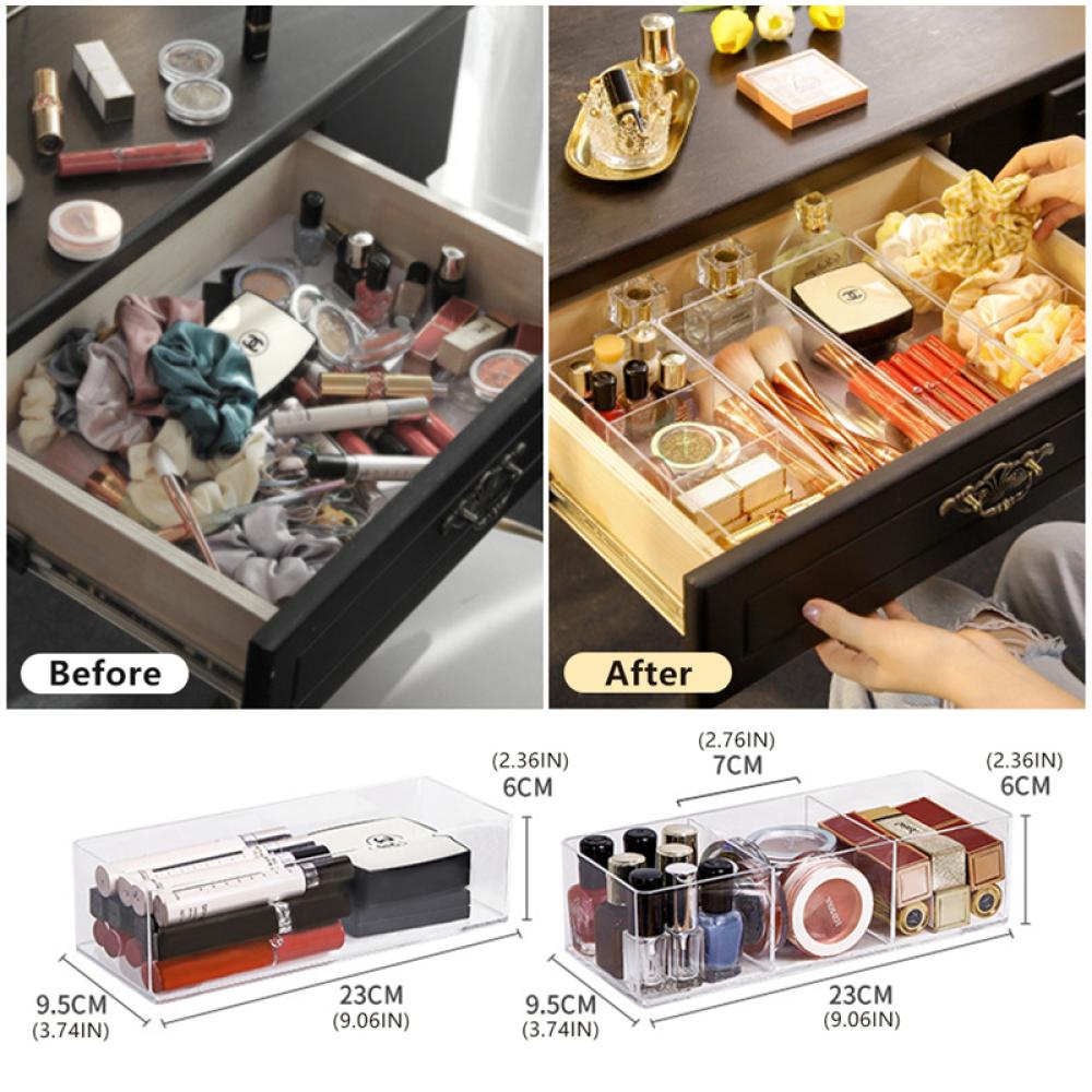 Timekey Kotak Penyimpanan Lapis Make Up Akrilik Akrilik Finishing Grid Untuk Kosmetik Perhiasan Lipstik Organizer Meja Laci Kompartemen Display Box I2U6