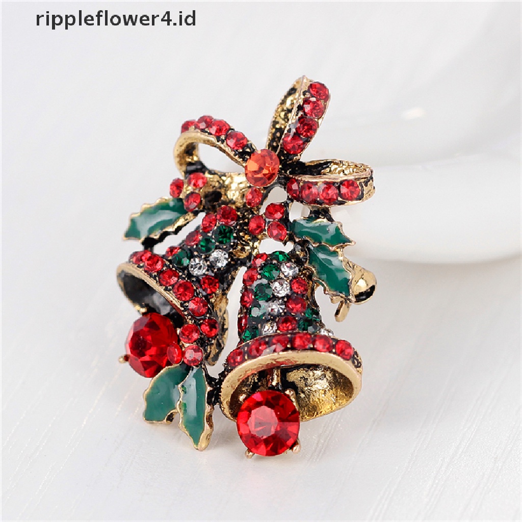 {rippleflower4.id} 1pc Fashion Natal Berlian Imitasi Lucu Natal Bell Bros Pin Xmas Hadiah Pesta~