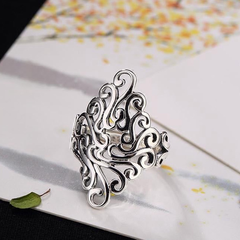 Cincin Hollow Motif Sterling Silver925 Untuk Wanita Fashion Pernikahan Pertunangan Pesta Hadiah