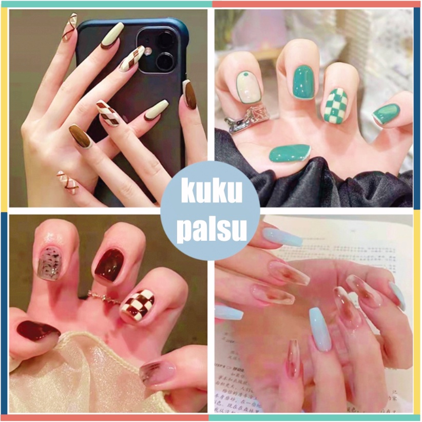 24pcs Kuku Palsu akrilik Fashion Korea / Fake Nail Art korean fashion version denagn lem KU040