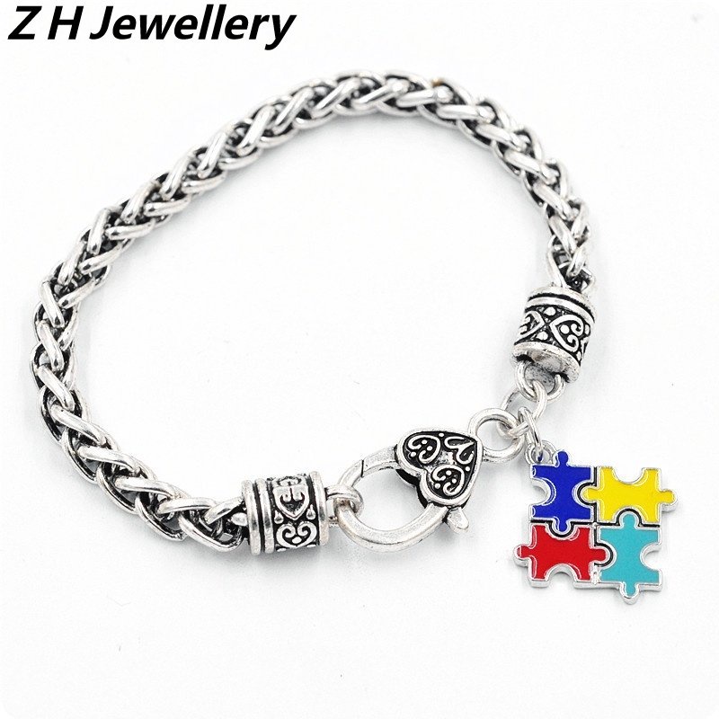 [Z H Perhiasan] Hip Hop Rock Retro Pria Fashion Stainless Steel Autism Gelang Pesta Perhiasan Aksesoris