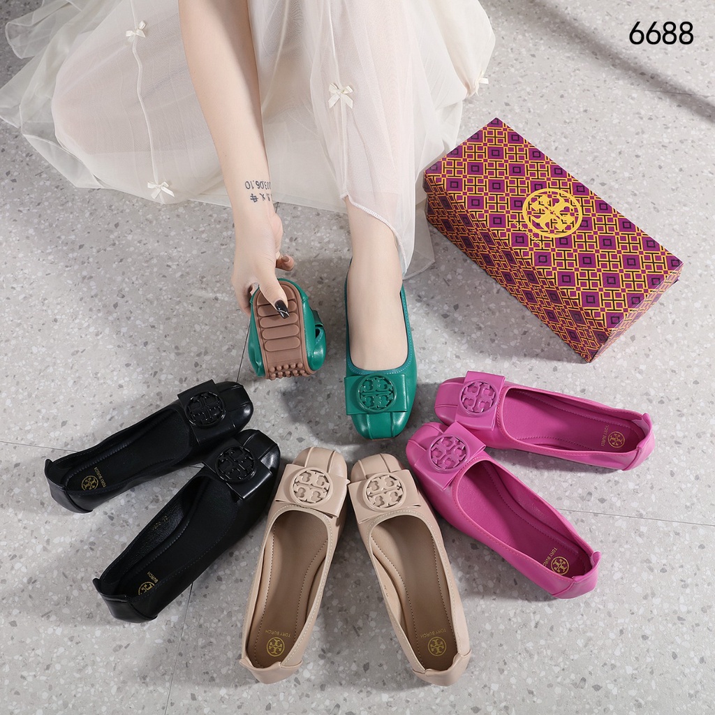 TB Leather Logo Bow Ballerinas Flat Shoes 6688