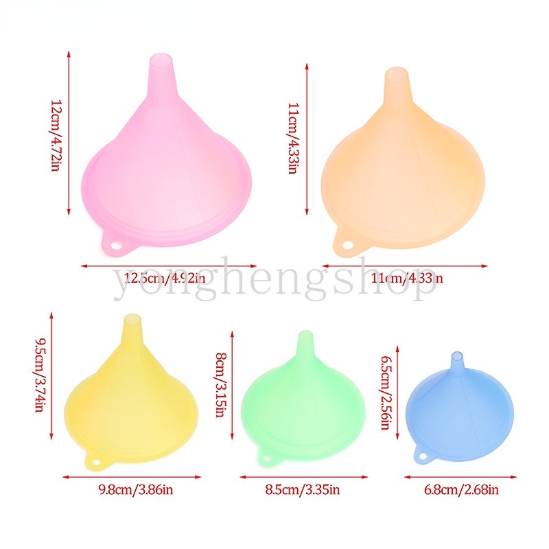 5pcs/set Corong Minyak Warna Permen Anti-fouling Corong Kecap Tahan Lama 5ukuran Corong Transfer Cairan Gadget Dapur