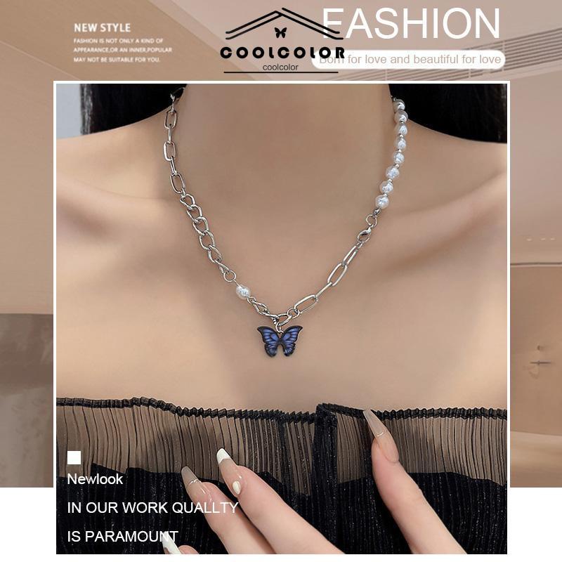 COD❤️Kalung Rantai Kupu-Kupu Mutiara Desain Choker Fashion Korea Gaya Untuk Wanita- cl